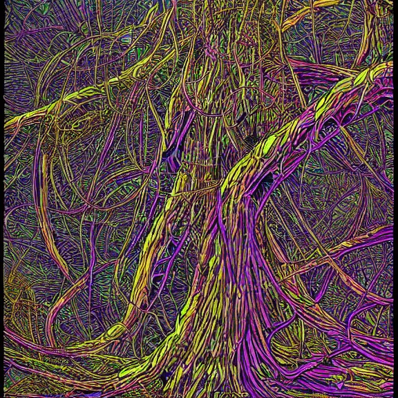 Prompt: poster of a jungle of artificial neural networks and neurons, neurons, highly detailed, in the style of Moebius, Jean Giraud