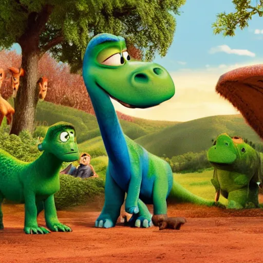 Prompt: The Good Dinosaur still landscape photo realistic 85mm