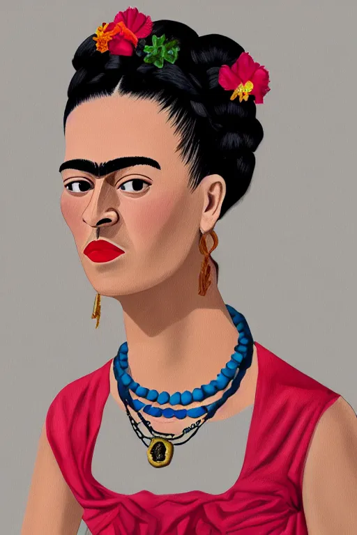 Image similar to a portrait of Frida kahlo wearing a princess dress and rock climbing, hd, 8k, artstation