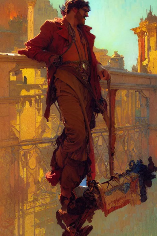 Image similar to attractive man, rome, cool colors, painting by gaston bussiere, craig mullins, greg rutkowski, alphonse mucha