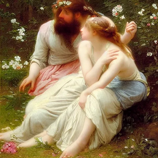 Image similar to Springtime, by Pierre-Auguste Cot, with an adult couple