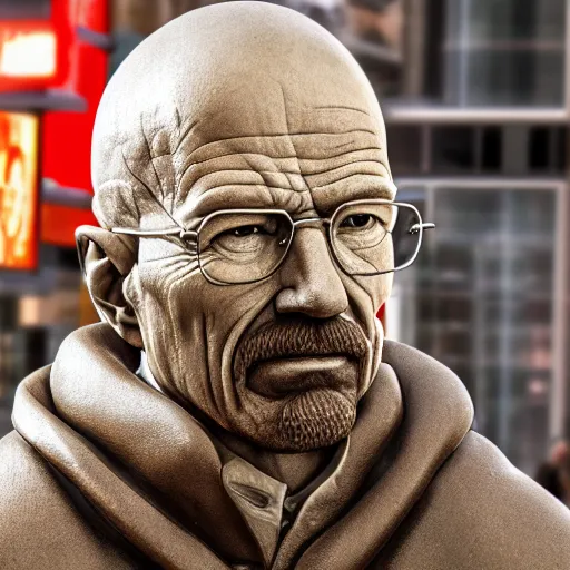 Prompt: extremely detailed renaissance sculpture of walter white by michelangelo, standing in times square, 3 d render, hyper detailed, sharp focus, 8 k resolution