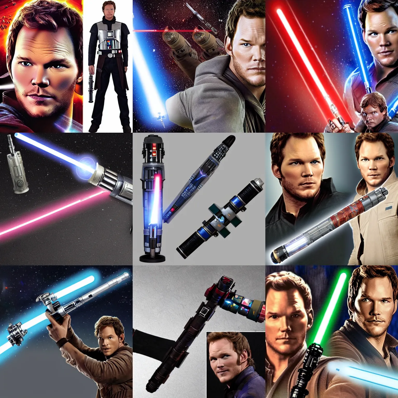 Prompt: Chris Pratt Star Wars jedi lightsaber