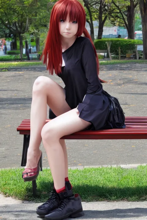 Image similar to anime girl sitting on a bench