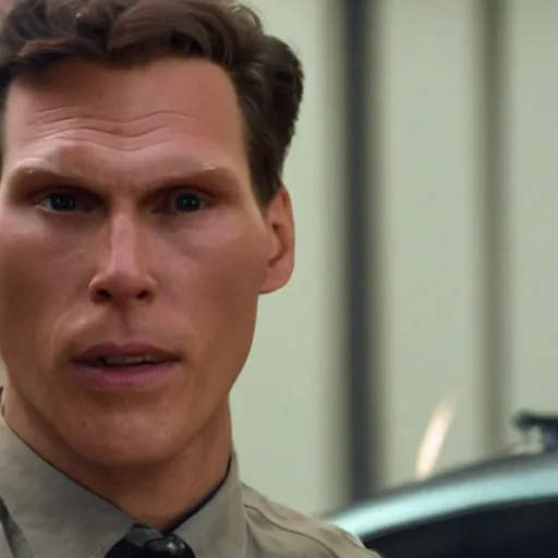 Image similar to Live Action Still of Jerma985 in Beverly Hills Cops, real life, hyperrealistic, ultra realistic, realistic, highly detailed, epic, HD quality, 8k resolution, body and headshot, film still