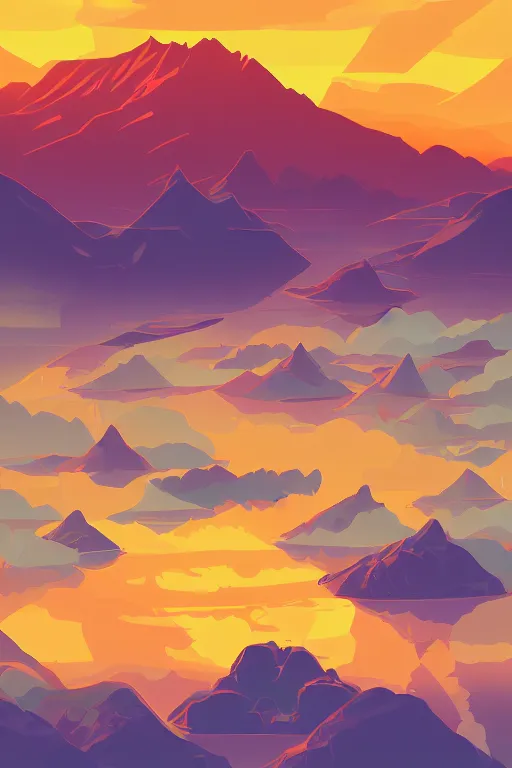 Image similar to sunrise mountain water vector illustration digital art by james gilleard trending on artstation