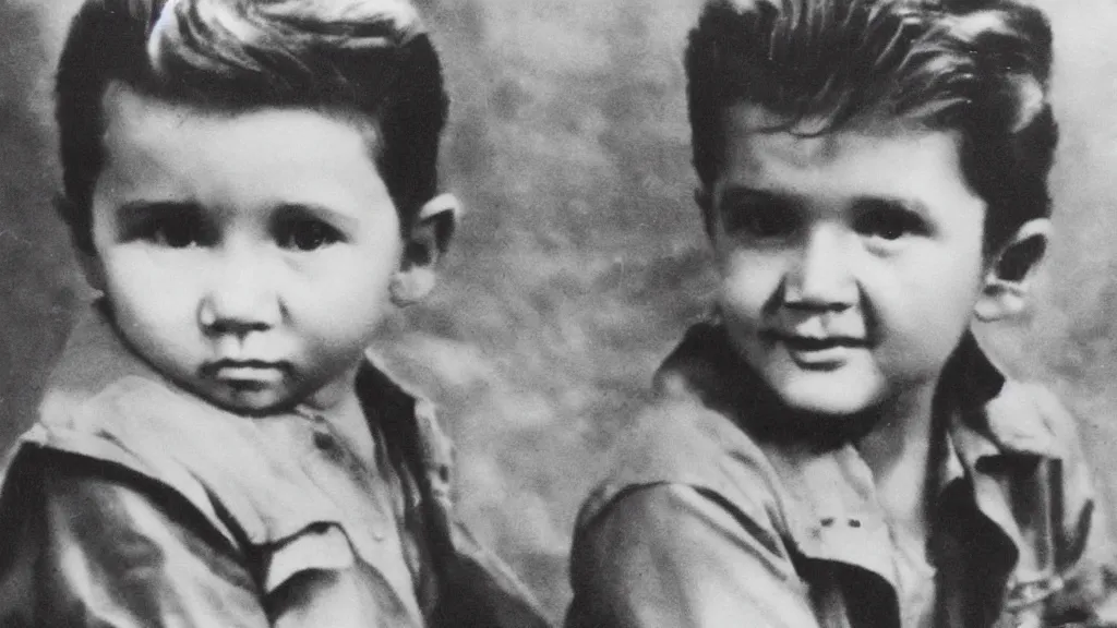 Prompt: a grayscal photo of elvis as a child.