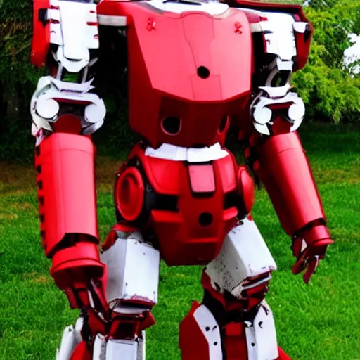 Prompt: futuristic red and white mech armor