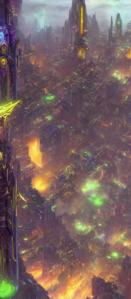 Image similar to world of warcraft futuristic, hyper detailed, cyberpunk