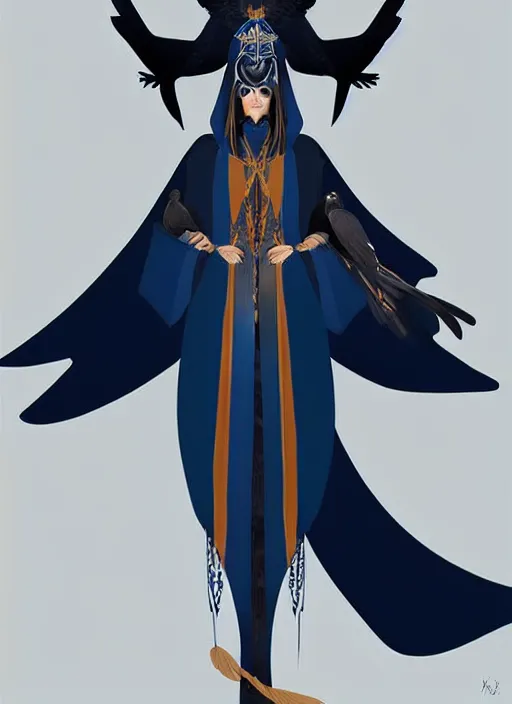 Image similar to hawk and raven headed warlock, wind magic, blue robes, exquisite details, full body character design on a white background, by studio muti