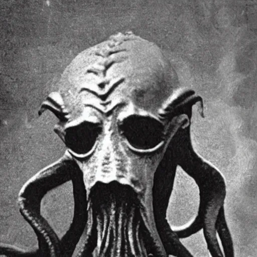 Prompt: early 1 9 0 0 s photograph of cthulhu