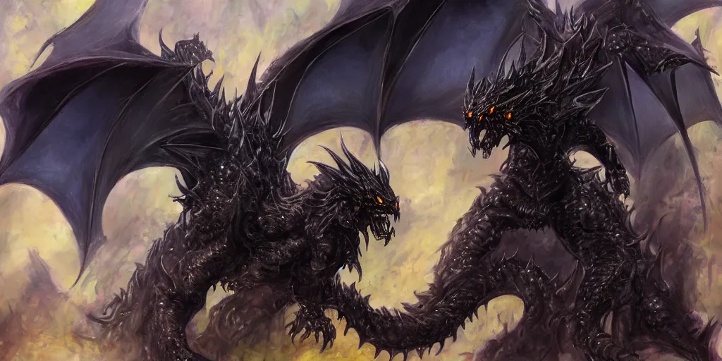 Prompt: Portrait of a terrible black dragon by Samwise Didier