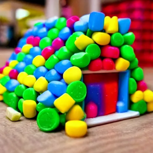 Prompt: a candy house made of chiclets