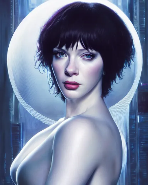 Image similar to sophisticated photography of young Christina Hendricks starring in ghost in the shell, elegance, highly detailed, Hyperrealism, 8k, shallow depth of field, Artstation, Artgerm, Donato Giancola and Joseph Christian Leyendecker