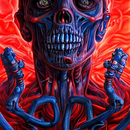 Prompt: the universe is anatomically correct, hyperrealistic rendering, h. r. giger, perfection, red and blue, smoke in air, scary, beautiful, high detail, cinematic