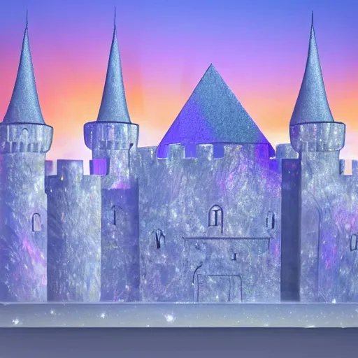 Prompt: A castle made out of crystal at dusk, prismatic.