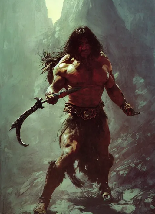 Image similar to conan the barbarian, intricate, elegant, highly detailed, vivid colors, john park, frazetta, sparth, ruan jia, jeffrey catherine jones