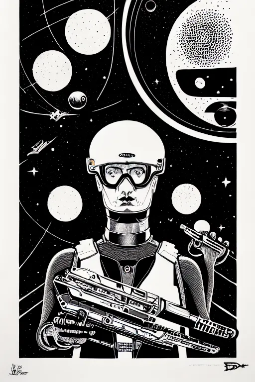 Prompt: jon barber from the disco biscuits, high details, bold line art, by vincent di fate and joe fenton, inking, etching, screen print, masterpiece, trending on artstation, sharp, high contrast, hyper - detailed,, hd, 4 k, 8 k