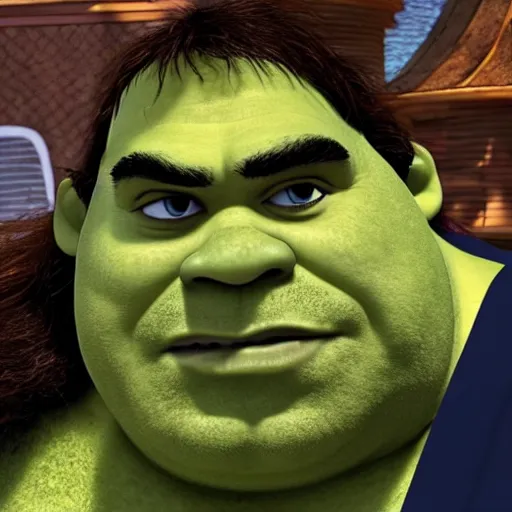 Prompt: hairy shrek being a pimp