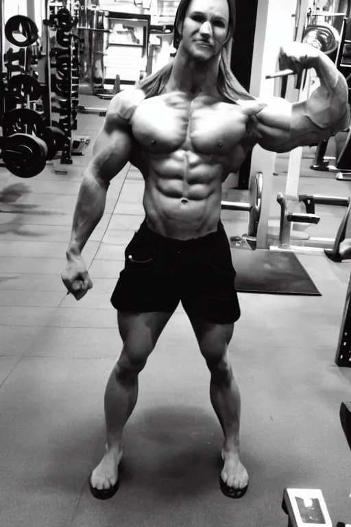 Image similar to Matthew Mercer is a jacked muscle builder gigachad, grayscale photography