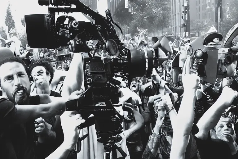 Prompt: Cinematography Rage against the machine by Emmanuek Lubensky