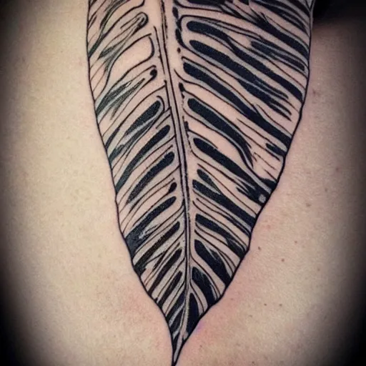 Image similar to a thin detailed black line drawn tattoo of a monstera deliciosa leaf, intricate details, ornamental, elegant, symmetrical!! symmetrical - tatoo!!