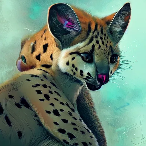 Image similar to serval cat being hugged by a koala, digital illustration portrait design, by android jones and greg rutkowski, retrowave color scheme, detailed, cinematic lighting, wide angle action dynamic portrait