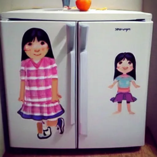 Image similar to cute fridge with human features, super cute, tiny , adorable, awww aspiring, very cute