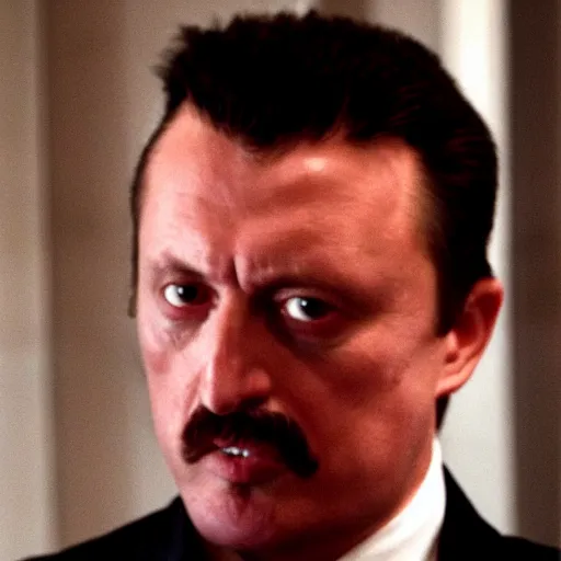 Prompt: Igor Ghirkin Strelkov as The American Psycho doing the Bateman stare, cinematic still