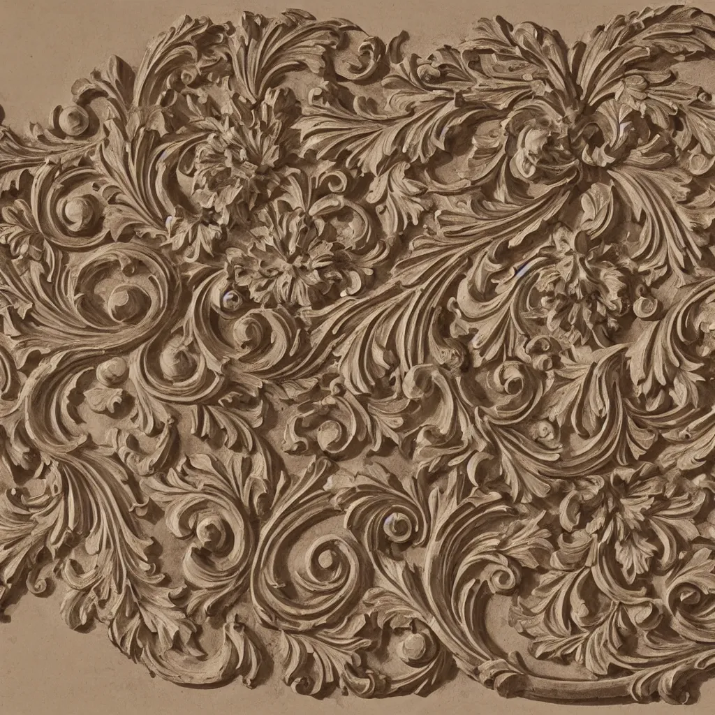 Image similar to a beautiful and masterful engraving decorative ornamental emblem, acanthus, floral, acroteria, arabesque, bead and reel, beams, bocage, cartouche, caulicoli, dentils, eagle, encarpus, rendered in octane