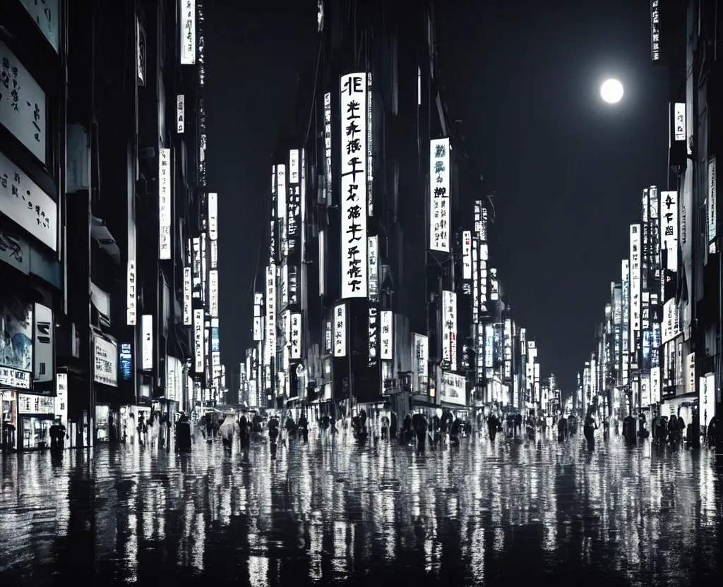 Prompt: beautiful!!! overwhelming!!!!! studio photograph of japan at night, raining, long reflective street, beautiful tall luxurious neon buildings with advertisements, cars and crowd, traffic lights, dense intense atmosphere!!! stunning composition, moon rays, beautiful calming atmosphere, studio level quality, photography, hyperdetailed