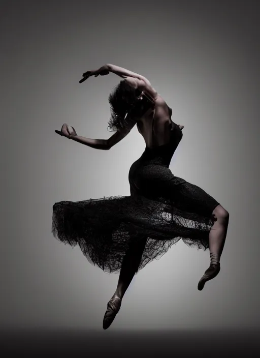 Prompt: a Photorealistic dramatic hyperrealistic render of a beautiful Female dancer by Ken Brower and Deborah Ory of NYC Dance project,Lois Greenfield,Beautiful dynamic dramatic dark moody lighting,shadows,cinematic atmosphere,Octane render,8K