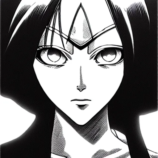 Image similar to alita by yukito kishiro. medium shot. black and white manga. pencil drawing. high detailed face