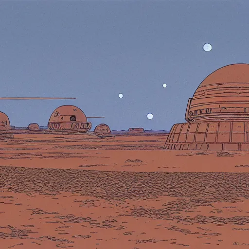 Prompt: tatooine landscape by jean giraud, moebius