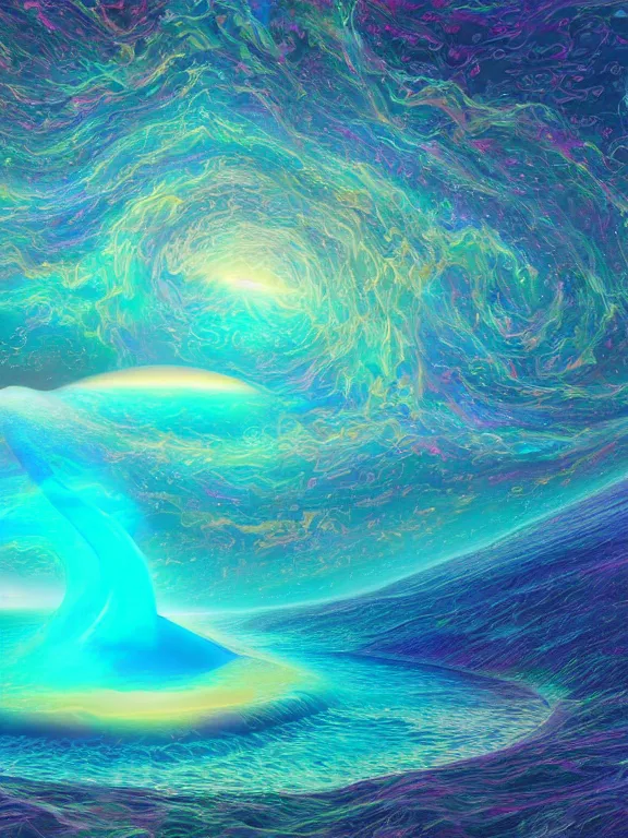 Prompt: Beautiful painting digitial Ocean desert 8k resolution holographic astral cosmic illustration mixed media by Pablo Amaringo 4k arstation