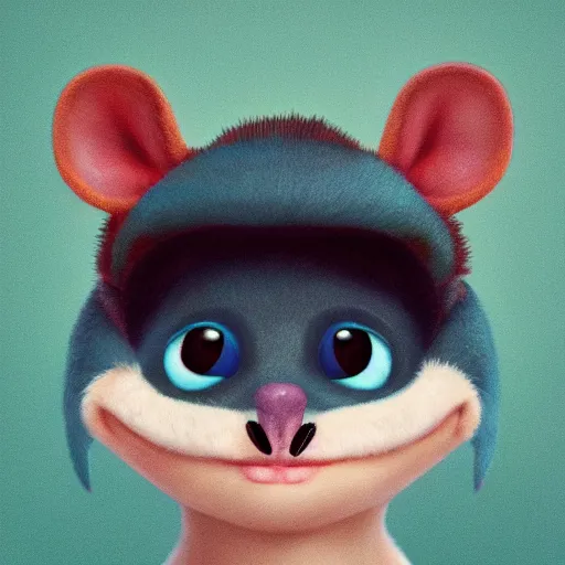 Image similar to character portrait, marsupial with big oval eyes, small pointed nose, bushy eyebrows, ears like flowers, and a square mouth, award winning art, octane engine, artstation, 4 k hd masterpiece