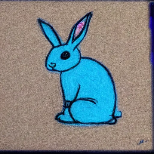 Image similar to bunny drawn in blue crayon