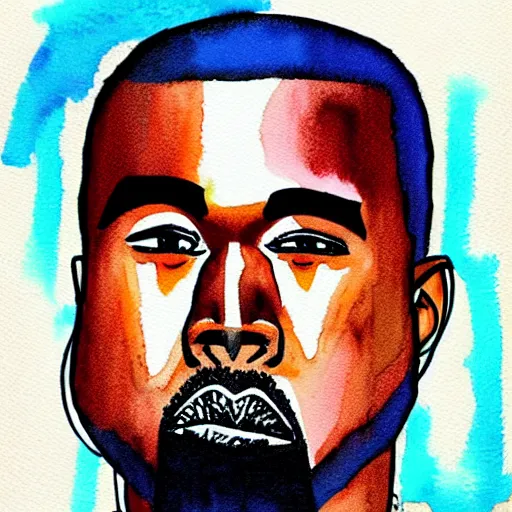 Image similar to a full body drawing of Kanye West in the style of Hideaki Anno, watercolor, animation, concept art