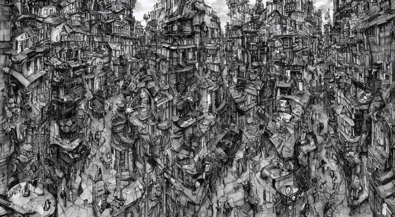 Prompt: steampunk city street by junji ito, trending on artstation