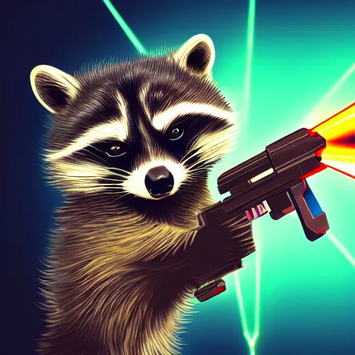 Image similar to logo of a racoon holding a laser gun, digital art , 4K