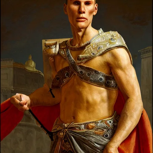 Image similar to Jerma985 in Ancient Rome, detailed, highly detailed, heroic, epic, complex, very detailed, realistic, HD quality, 8k resolution, body and headshot, Oil Painting, Italian Renaissance Painting of Jerma985, Italian Renaissance Painting Style, Renaissance Painting Style, Painting, Trending on Artstation