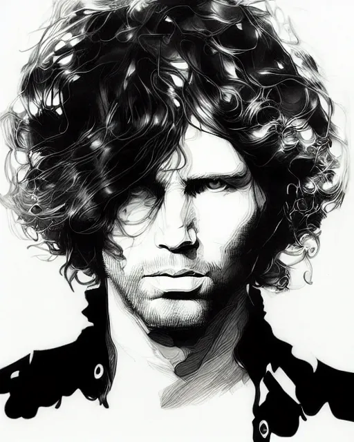 Prompt: portrait of jim morrison, concept art, sumi - e style, intricate linework, artstation, trending, highly detailed, smooth, focus, art by yoji shinkawa,