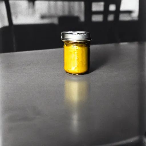 Image similar to A jar of mustard on the table, Sigma 24mm f/8, 1966,