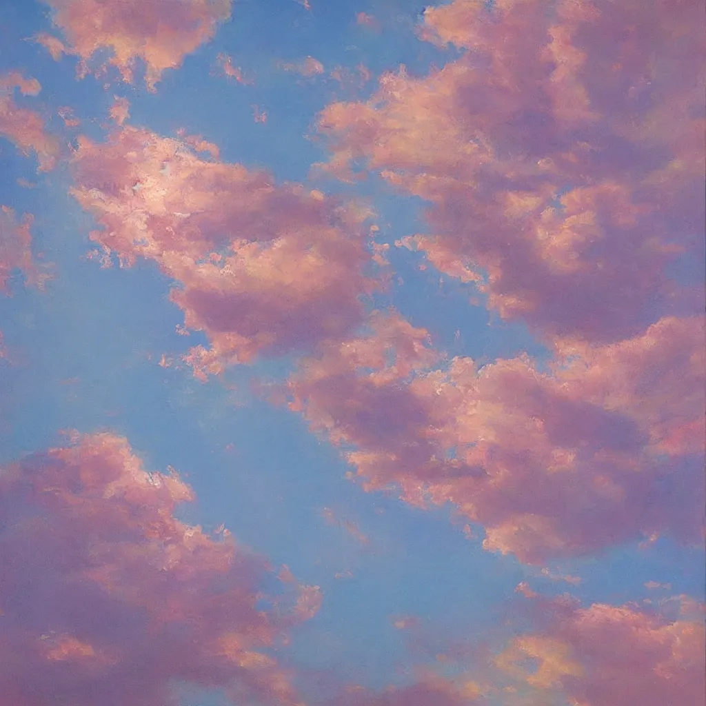 Prompt: Big pink sphere high in the sky, beautiful oil painting,