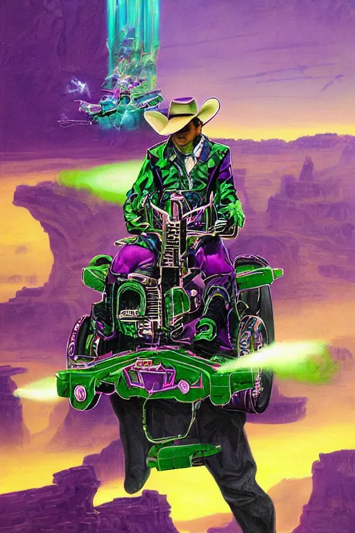 Image similar to portrait of cowboy johnny cash as purple green optimus prime from transformers surfing tonic fluid on guitar zord ufo hoverboard, intricate, highly detailed, smooth, artstation, digital illustration by Lisa Frank and Ruan Jia and Mandy Jurgens and Artgerm and Wayne Barlowe and Greg Rutkowski and Zdislav Beksinski