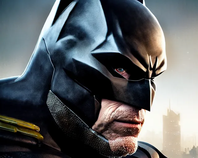 Image similar to highly detailed portrait of stephen lang as batman ( flashpoint ), in batman : arkham knight, stephen bliss, unreal engine, fantasy art by greg rutkowski, loish, rhads, ferdinand knab, makoto shinkai and lois van baarle, ilya kuvshinov, rossdraws, tom bagshaw, global illumination, radiant light, detailed and intricate environment