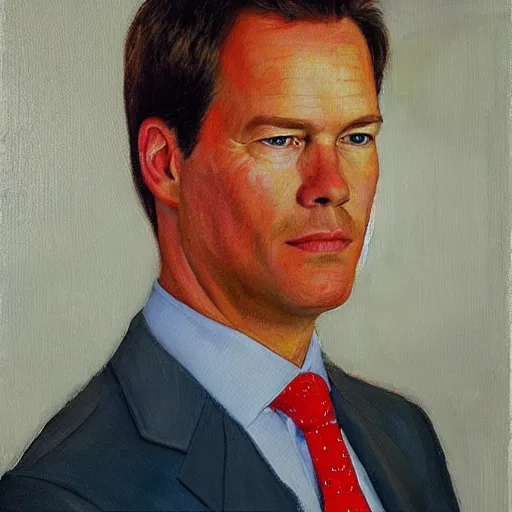 Image similar to “a detailed portrait of Mark Rutte, oil painting by Petrov-Vodkin”