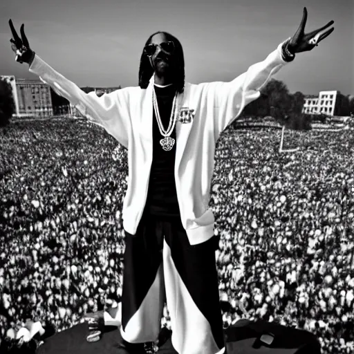 Image similar to vintage photograph of Snoop Dogg speaking at the Million Man March, Sigma 40mm, portrait, black and white