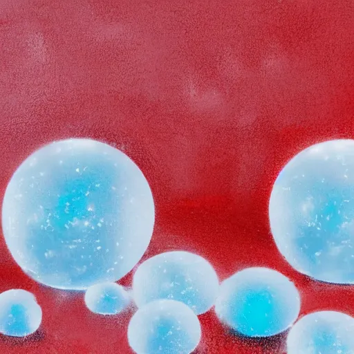 Prompt: ice spheres on a red cube