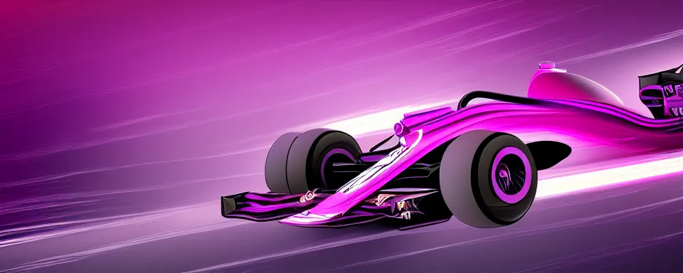 Image similar to abstract illustration of a formula one car, synthwave, purple and pink, motion blur, light streaks, octane render